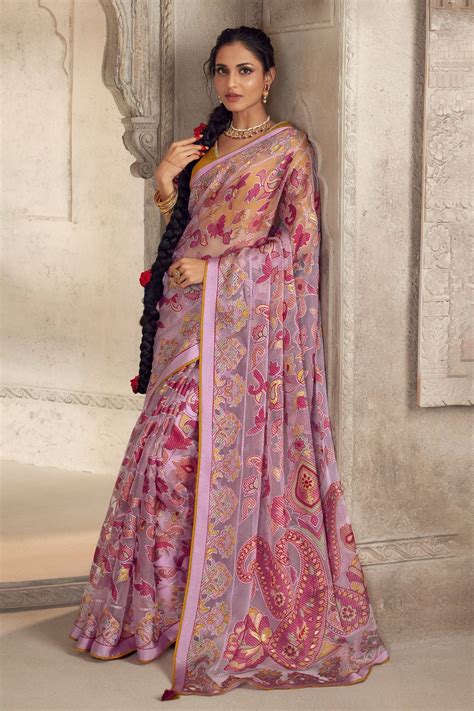 Buy Pink Organza Brasso Saree zb130964 | Saree Buta