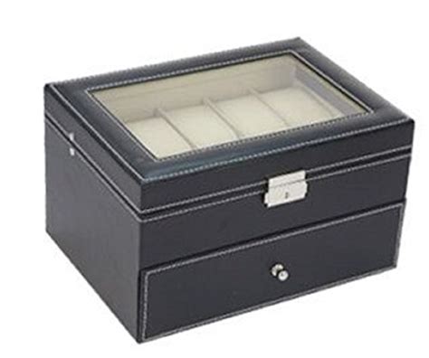 Buy Revesun Black Watch Display Case with Key Lock Clear Glass Top 20 ...