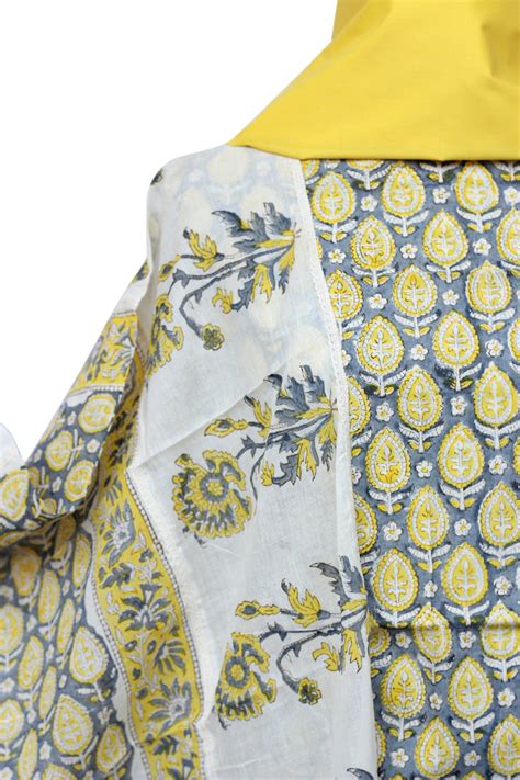 Lime Yellow Block Printed Cotton Unstitched Suit – Suroh by Chandni