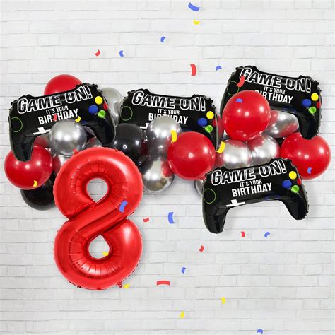Buy Gamer Balloons for Boys 8th Birthday Decorations Red Video Game ...
