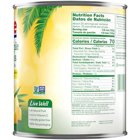 Dole Pineapple Chunk in 100% Pineapple Juice, 106 Ounces, 6 Per Case