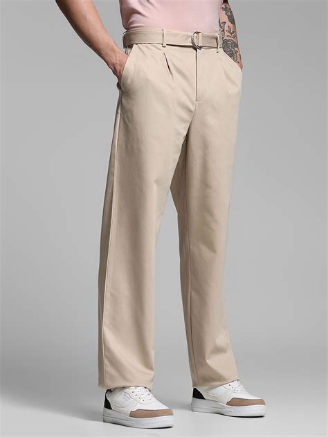 Beige Rayon Loose Fit Pants