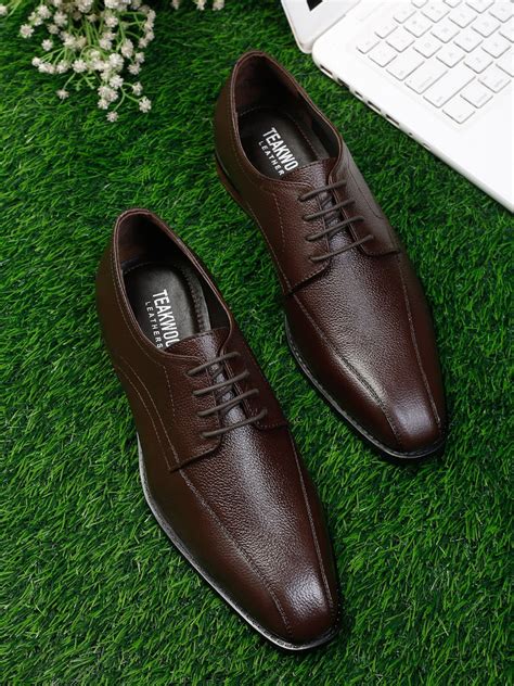 Men Brown Solid Genuine Leather Formal Derbys – Teakwood Leathers