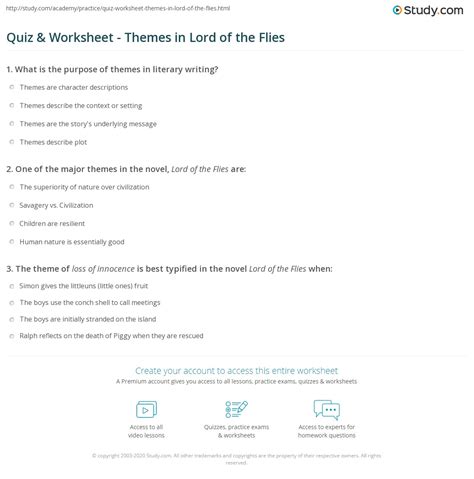 Quiz & Worksheet - Themes in Lord of the Flies | Study.com