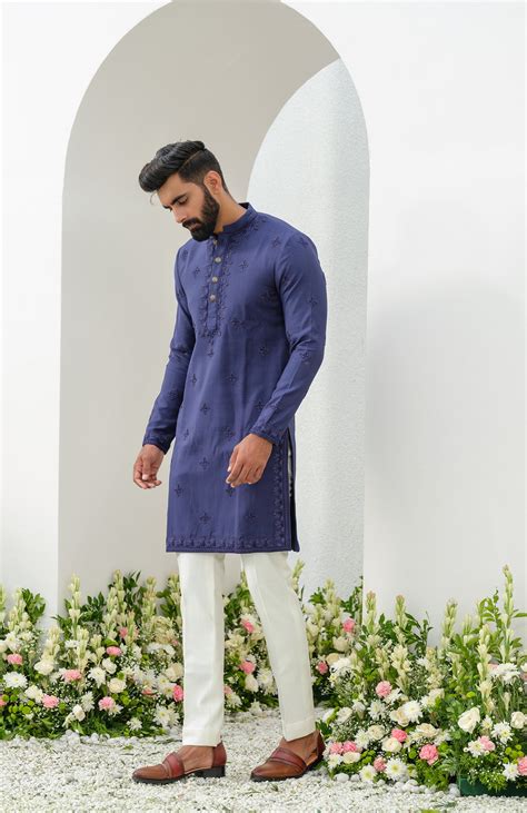 navy blue embroidered kurta set – Amrit Dawani