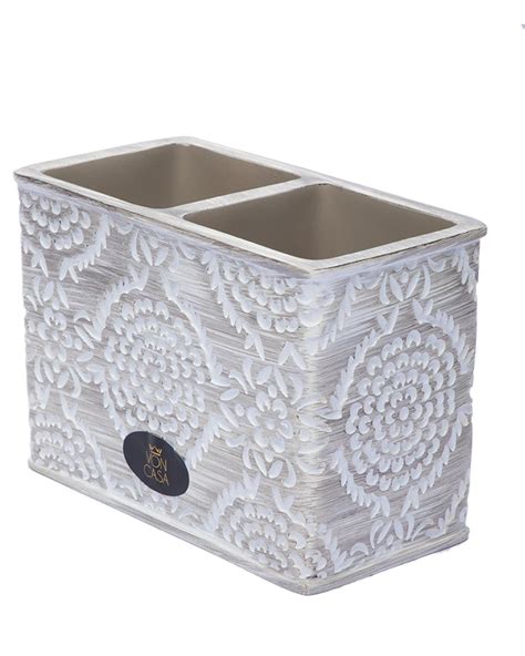 Traditional Engraved Toothbrush Holder, White, Polyresin - Market99 ...