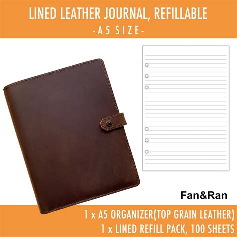 Fan&Ran Fan&Ran Refillable Leather Journal Lined Paper, A5 India | Ubuy