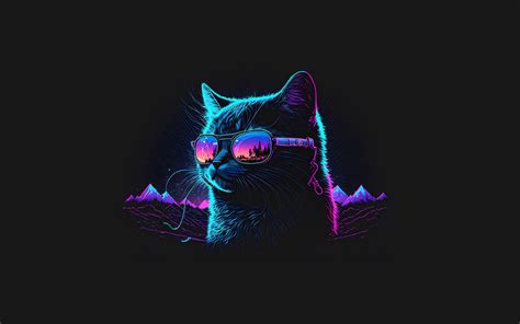 Download wallpaper mountains, cat, neon, glasses, section minimalism in ...