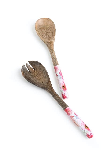Get Flower Design Enameled Wooden Salad Servers at ₹ 950 | LBB Shop