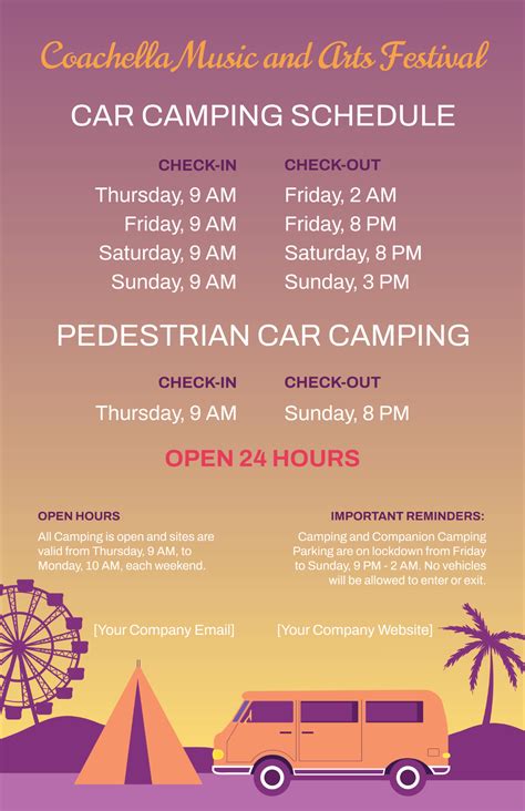 Free Coachella Car Camping Schedule Template to Edit Online