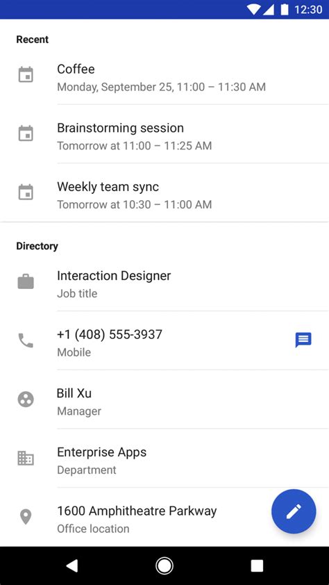 Image result for Google Contacts App Interface