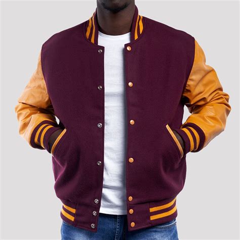 Varsity Base Men Jacket Maroon Wool Body Bright Gold Leather Sleeves ...