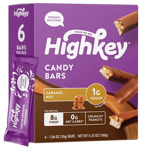 Highkey Sugar Free Chocolate Caramel Candy Bar Keto Snacks Peanut ...