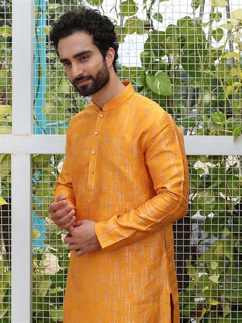 Ethnic Mustard Yellow Self-Textured Kurta For Men – The Kurta Company