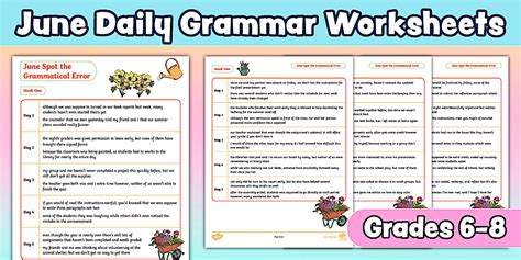 June Spot the Grammatical Error Worksheet for 6th-8th Grade