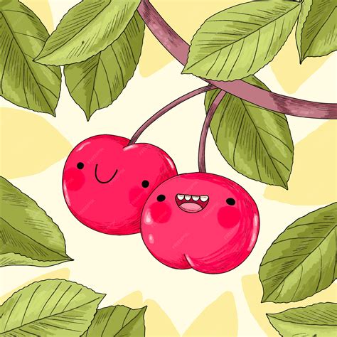 Premium Vector | Hand drawn cherry cartoon illustration