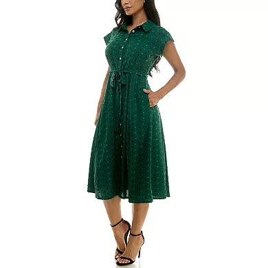 Women's Nina Leonard Collared Button Front Shirt Dress