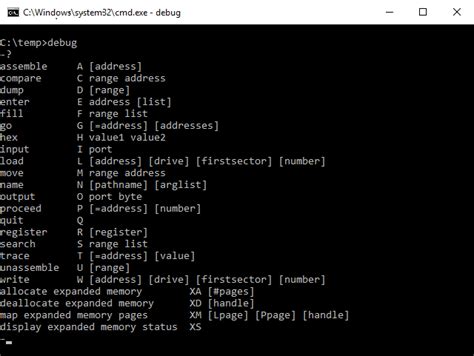 Image result for Windows 1.0 Debug Command