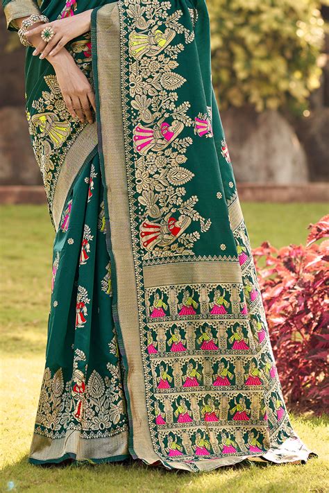 Buy Bottle Green Banarasi Saree online-Karagiri