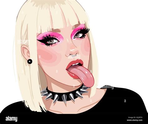 Sassy punk rock girl with a blonde bob, nose ring, and makeup Stock ...