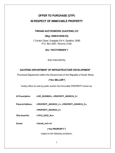 Fillable Online OFFER TO PURCHASE (OTP) IN RESPECT OF IMMOVABLE ... Fax ...