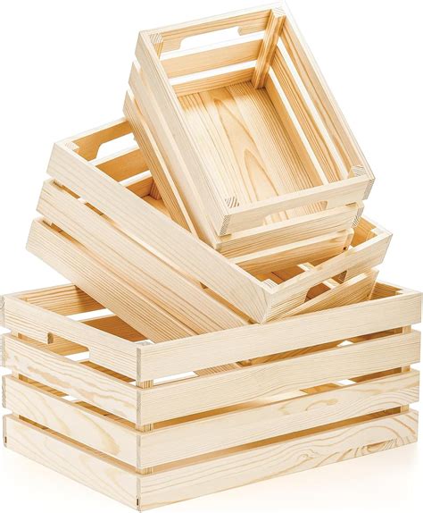 YOUEON 3 Pack Nature Rustic Wooden Nesting Crates with Cut Out Handle ...