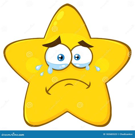 Crying Yellow Star Cartoon Emoji Face Character with Tears. Stock ...
