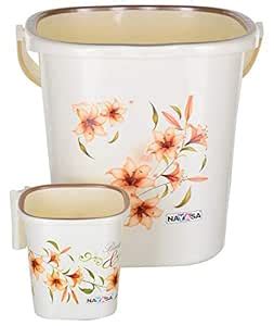 Nayasa Bucket 25 L with Stool/Patla and Mug (Set of 2, Off White ...