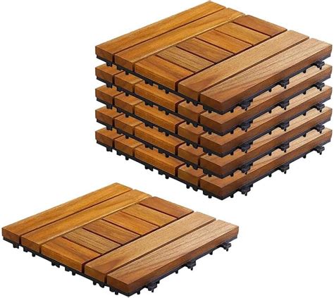 Sharpex Deck Tiles with Interlocking | 10 Piece Teck Wood Floor Decking ...