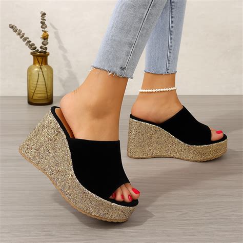 Black with Golden Glitter Sole Wedges – GloGlamp