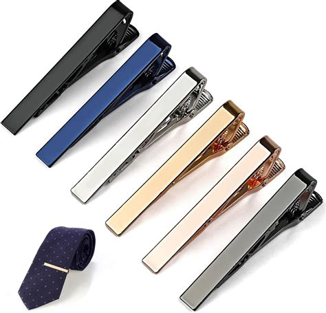 6 Pcs Tie Clips for Men, 6 Classic Colors Shiny & Glossy Tie Bar, Ideal ...