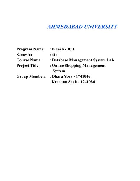 DBMS Project - AHMEDABAD UNIVERSITY Program Name : B - ICT Semester ...