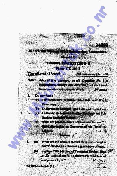 Transportation Engg 2 - May 2013 - B.Tech. 6th Semester Question Paper - F