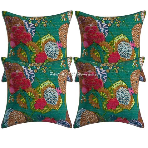 Buy DK Homewares Traditional Ethnic Cotton Tropicana Green Cushion ...