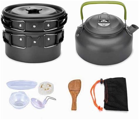 Buy FabSports Camping Cookware Mess Kit with Storage Bag – 10 pc Set ...