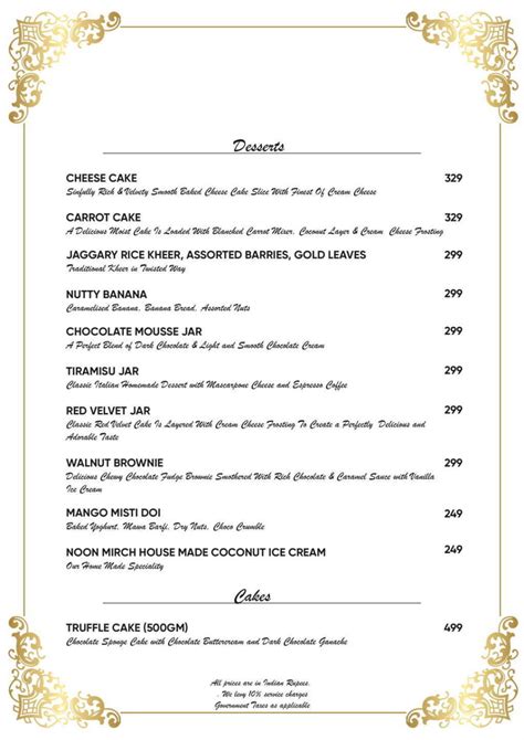 Noon Mirch Menu, Menu for Noon Mirch, Indirapuram, Ghaziabad, Delhi NCR