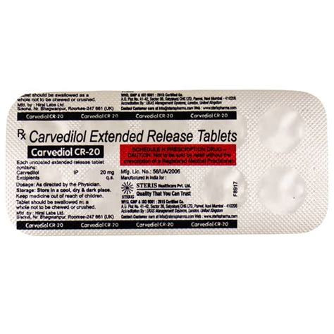 Carvediol Cr 20 MG Tablet (10): Uses, Side Effects, Price & Dosage ...