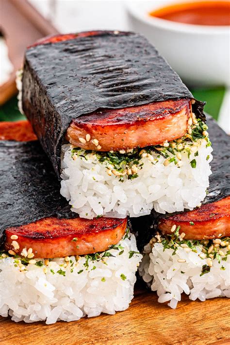 SPAM MUSUBI is marinated, grilled Spam and rice wrapped in nori a dried ...