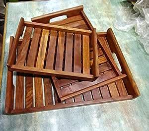 RAMA Handicraft Handmade Wooden Multipurpose 3 Different Size Serving ...