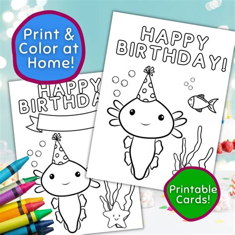 Buy Printable AXOLOTL Birthday Card, Happy Birthday Coloring Card ...