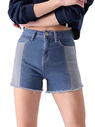 The Souled Store Women Blue Colourblock Denim Shorts : Amazon.in: Fashion