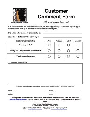 Customer Comment Form - City Of Berkeley - Cityofberkeley - Fill and ...