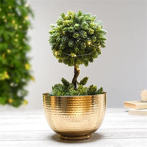 BEHOMA Metal Hammered Golden Bowl Planter for Home Decoration | Plant ...