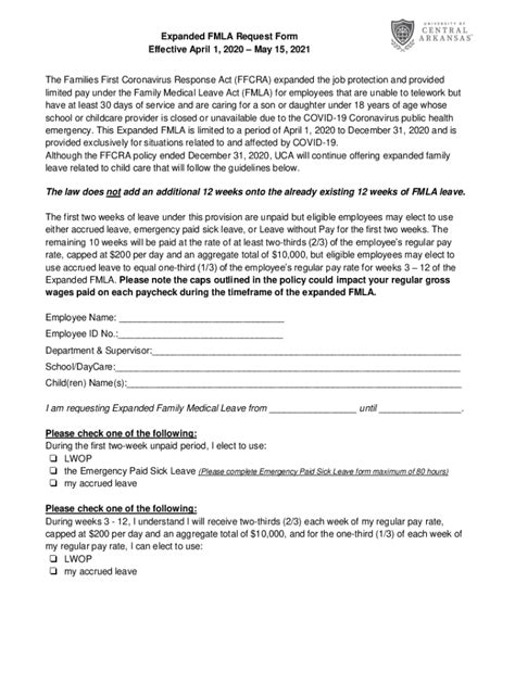 Fillable Online Expanded FMLA Request Form Effective April 1, 2020 Fax ...