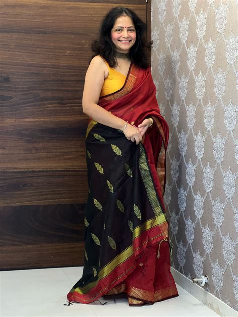 Silk Cotton Maheshwari Maroon Color Saree – Belle Creations Pune