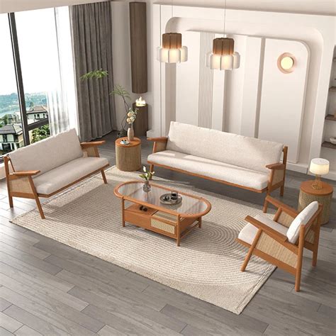 Furnishiaa Solid Sheesham Wood Natural Rattan 6-Piece Sofa Set