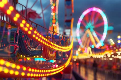 Brightly lit carnival rides at dusk | Premium AI-generated image