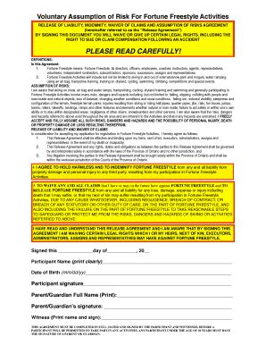 Fillable Online Voluntary Assumption of Risk For Fortune Freestyle ...