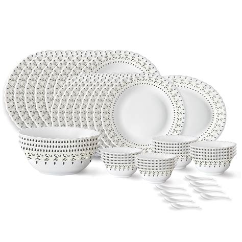 Larah by Borosil Ora Gold Fluted Series Opalware Floral Dinner Set|44 ...