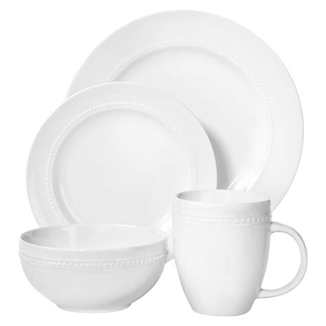 16pc Porcelain Beaded Rim Dinnerware Set White - Threshold™ | White ...